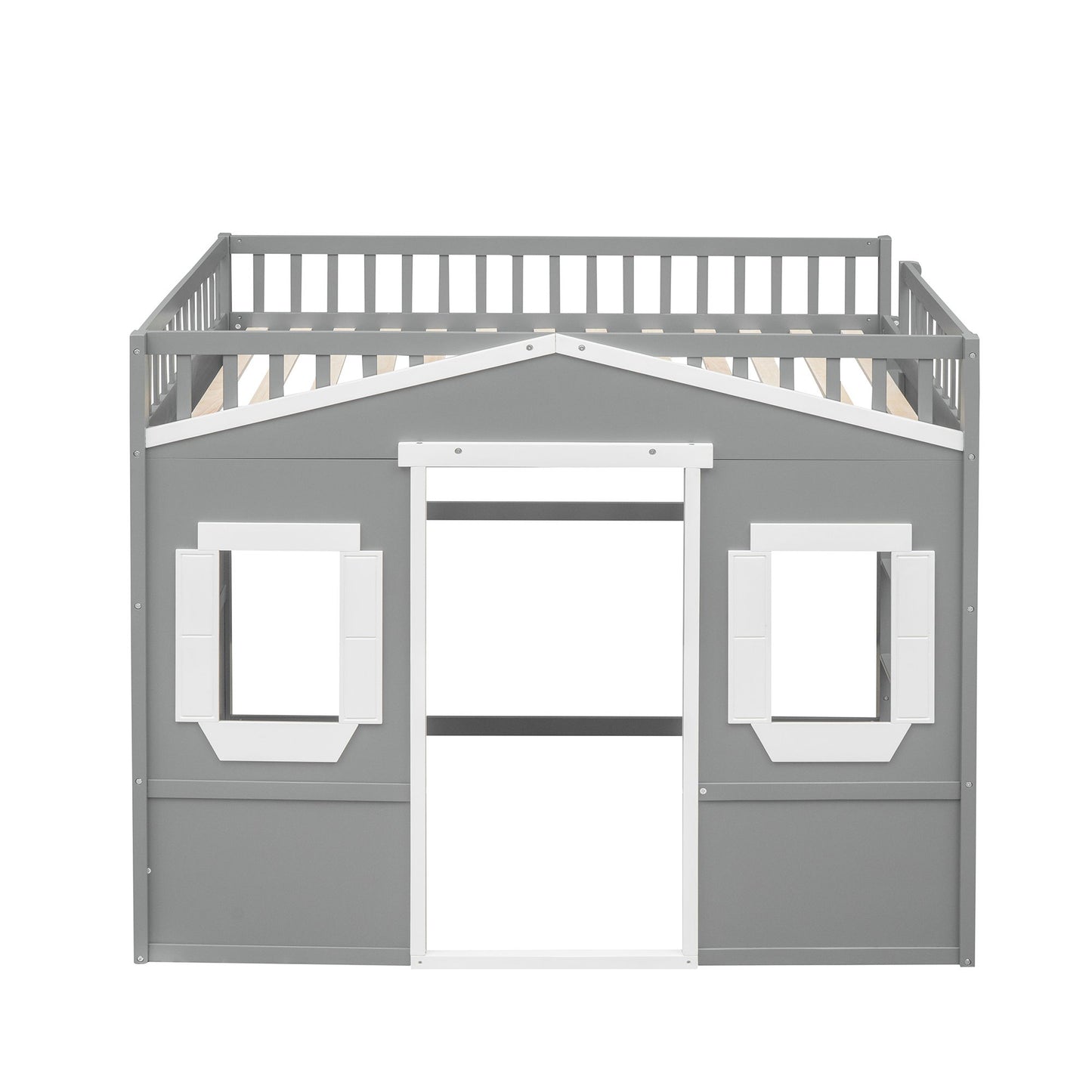Full Size House Loft Bed With Ladder - Gray / White