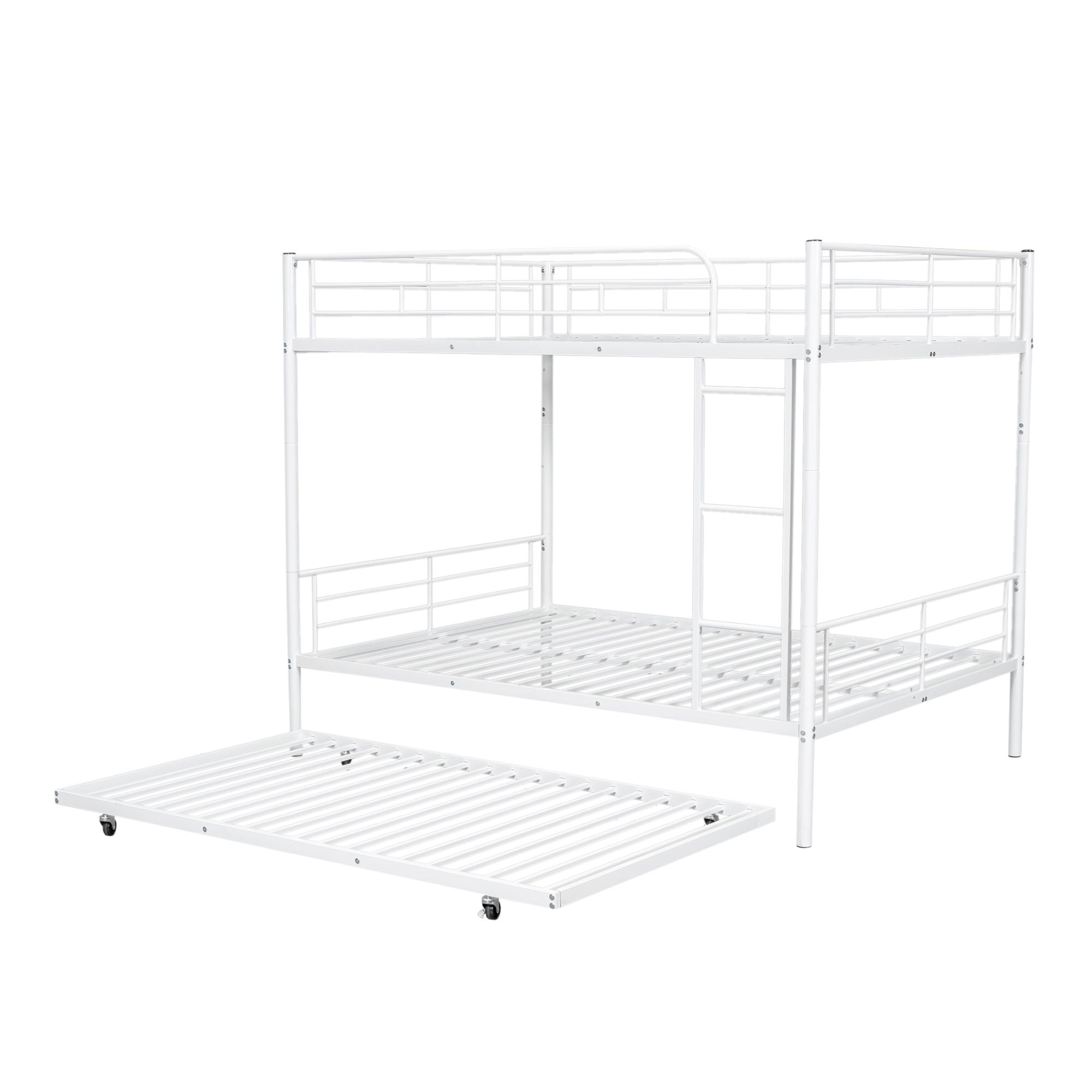 Full Over Full Metal Bunk Bed With Trundle - White