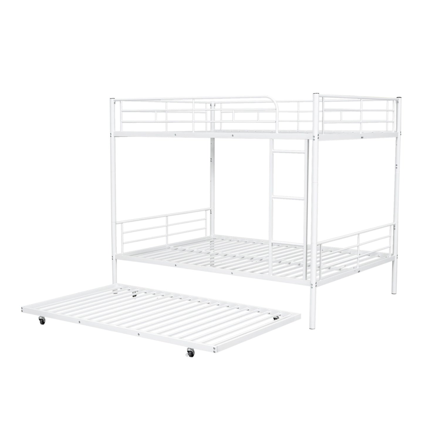 Full Over Full Metal Bunk Bed With Trundle - White