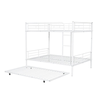 Full Over Full Metal Bunk Bed With Trundle - White