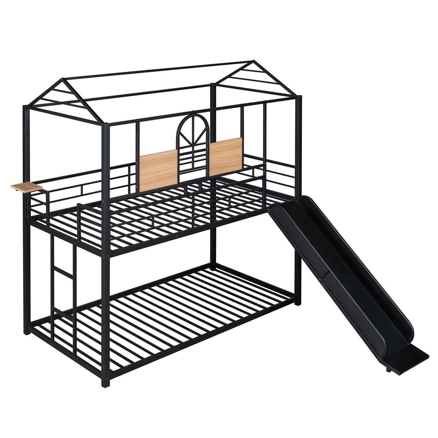 Twin Over Twin Bunk Bed, Housebed With Slide - Black
