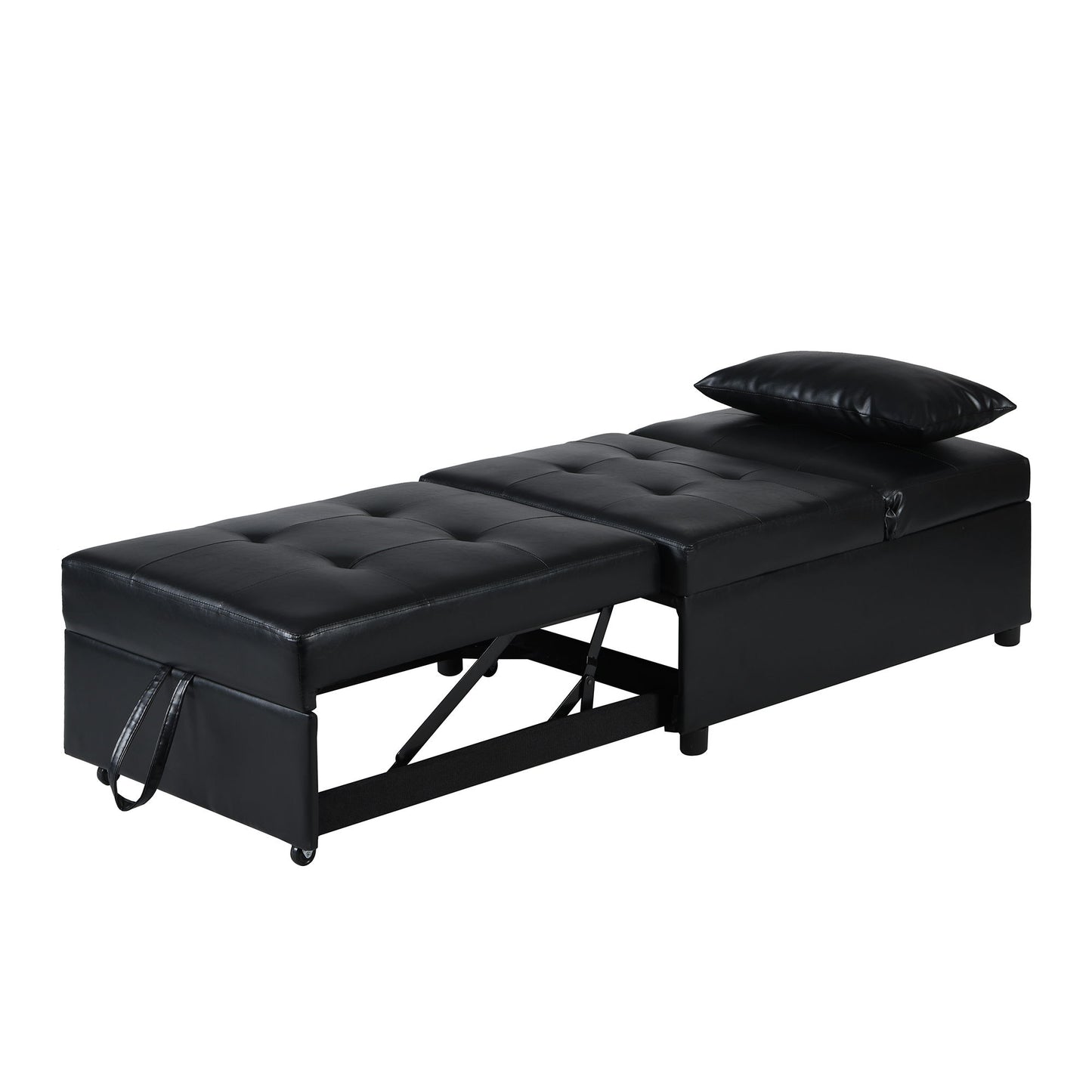 Folding Ottoman Sofa Bed Multi Functional Space Saving Design - Black