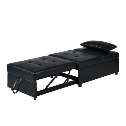 Folding Ottoman Sofa Bed Multi Functional Space Saving Design - Black