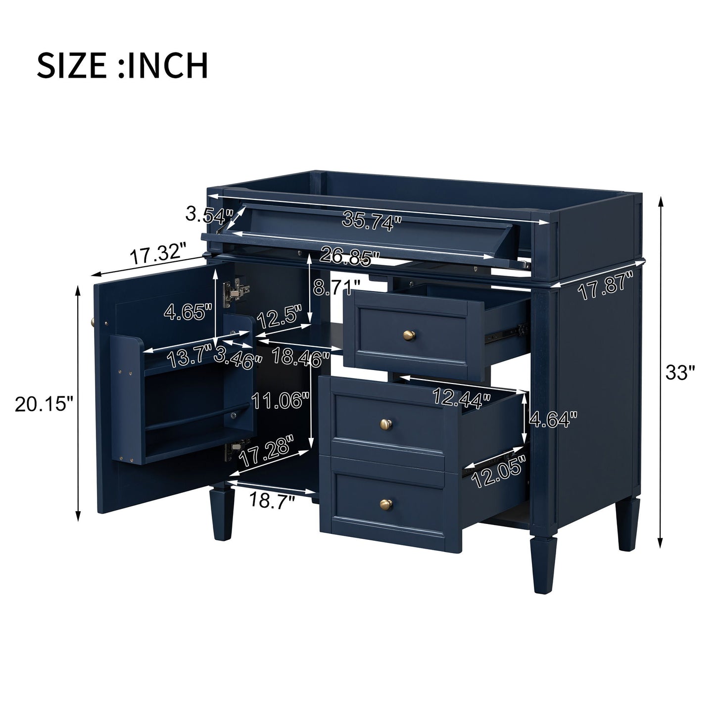 Bathroom Vanity Without Top Sink, Modern Bathroom Storage Cabinet With 2 Drawers And A Tip-Out Drawer, Frame (Not Include Basin Sink) - Blue