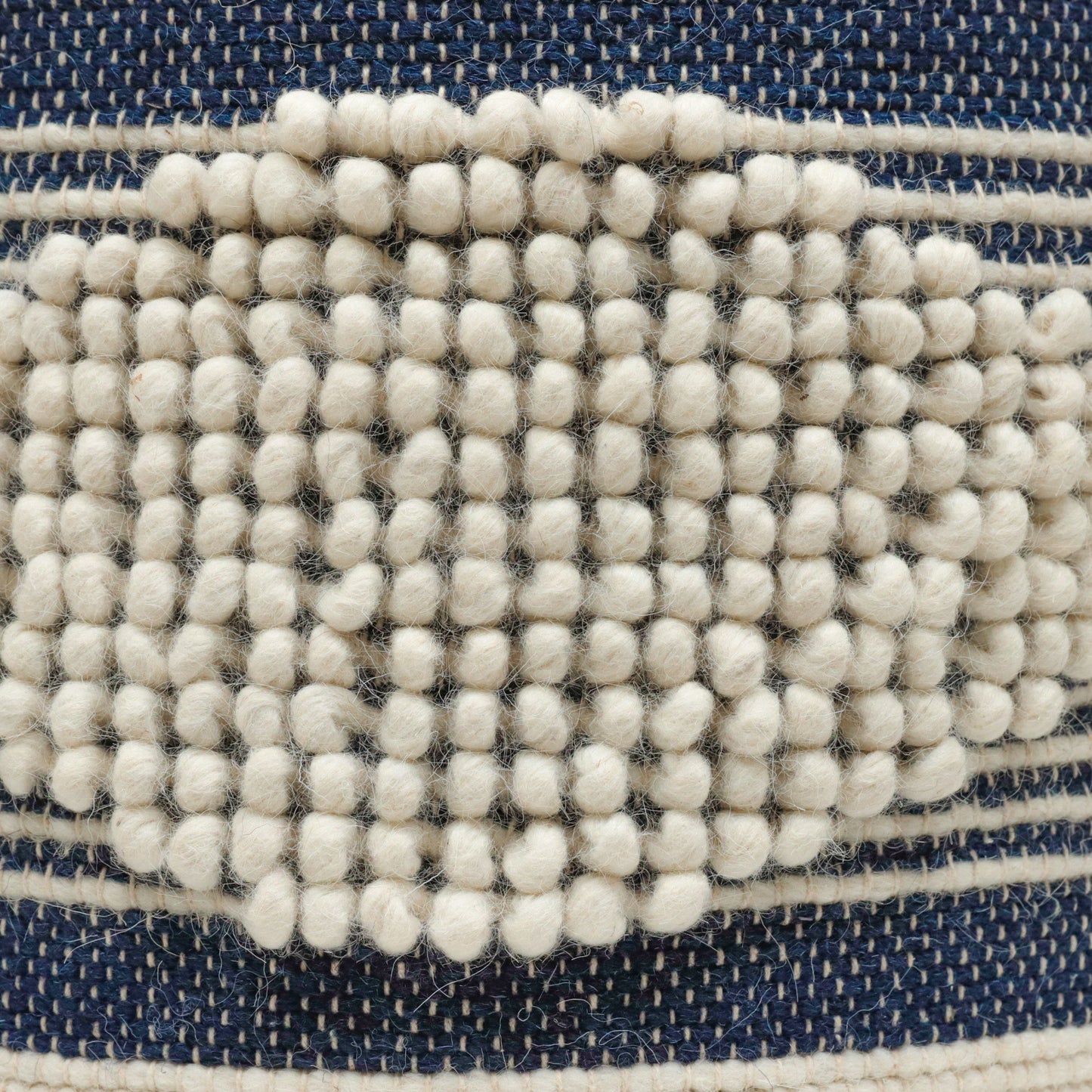 Diamond - Handcrafted Fabric Cylindrical Pouf - White / Dark Blue