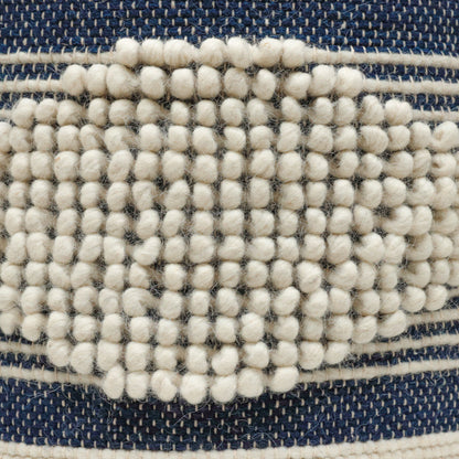 Diamond - Handcrafted Fabric Cylindrical Pouf - White / Dark Blue