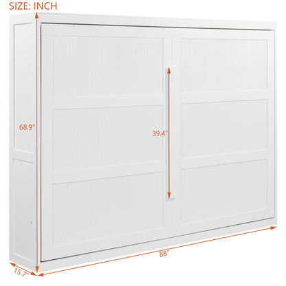 Queen Size Murphy Wall Bed Modern Design With LED Lights - White