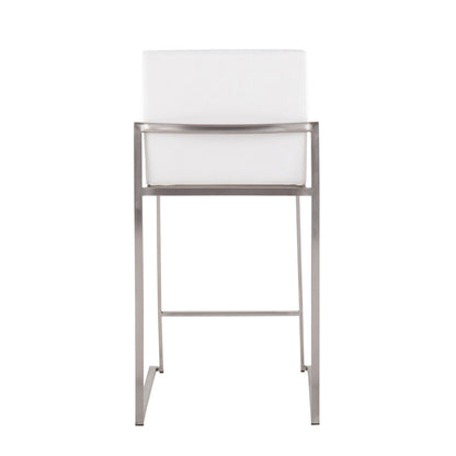 Fuji - Contemporary High Back Counter Stool (Set of 2) - White - Velvet