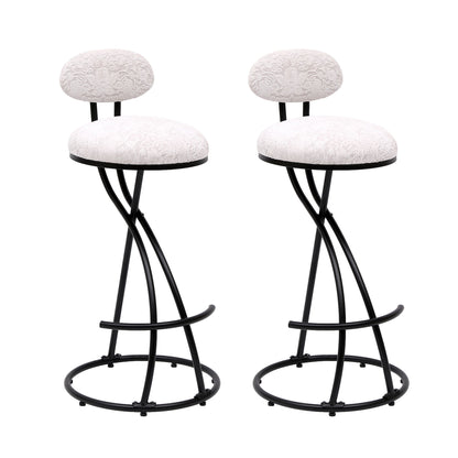 Round Print Bar Stools (Set of 2) Metal Upholstered Chairs For Kitchen Island & Dining Rooms - Black & White Print