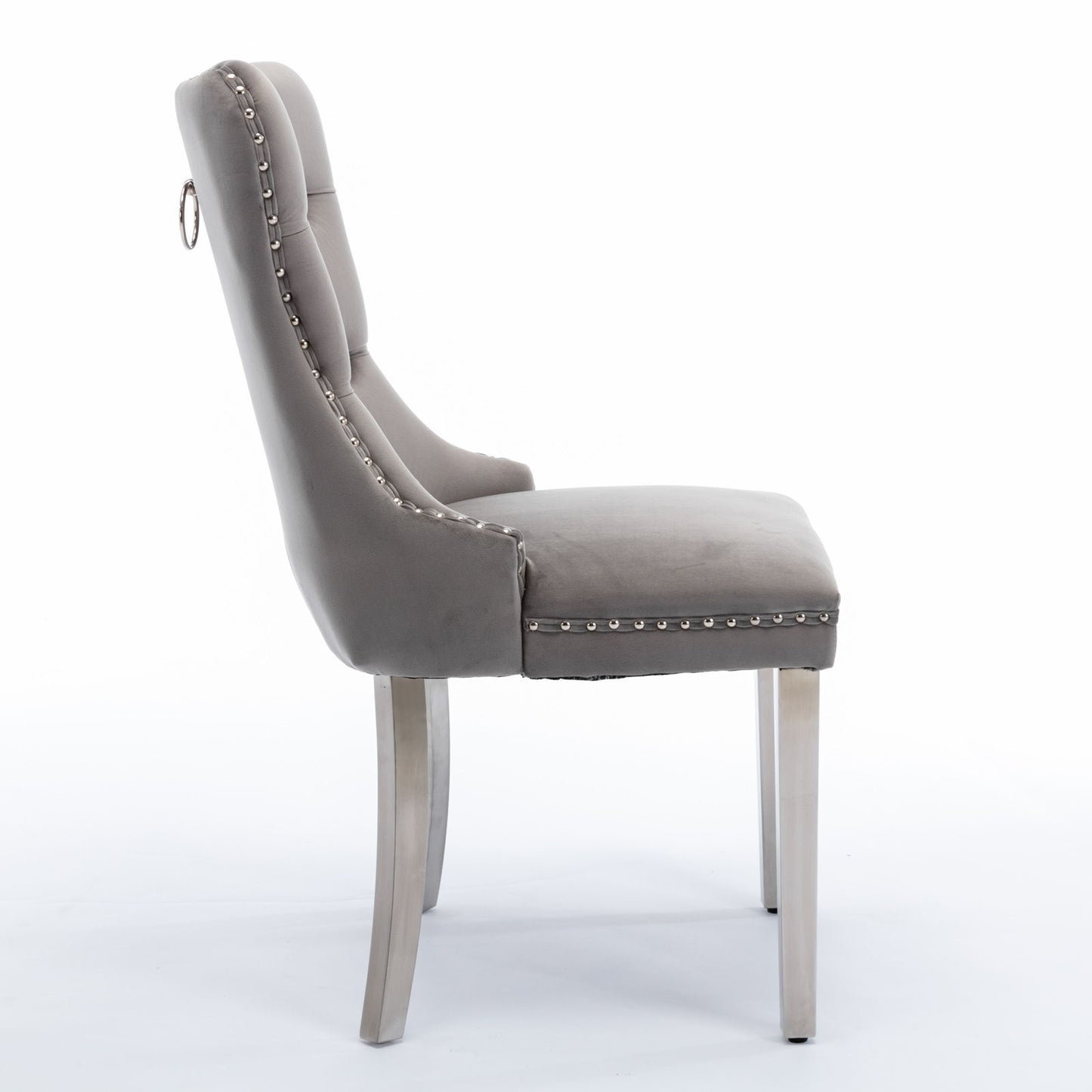 Nikki - Modern, High-End Tufted Solid Wood Contemporary Velvet Upholstered Dining Chair With Chrome Stainless Steel Plating Legs, Nailhead Trim (Set of 2) - Gray / Chrome