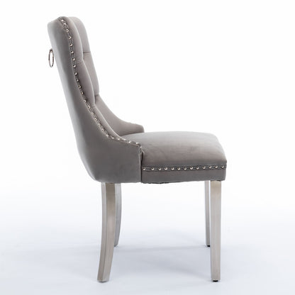Nikki - Modern, High-End Tufted Solid Wood Contemporary Velvet Upholstered Dining Chair With Chrome Stainless Steel Plating Legs, Nailhead Trim (Set of 2) - Gray / Chrome