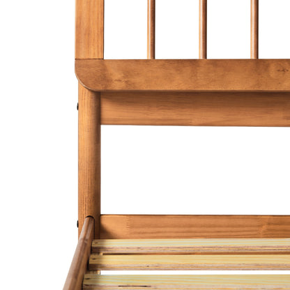 Mid-Century Modern Solid Wood Queen Spindle Bed - Caramel