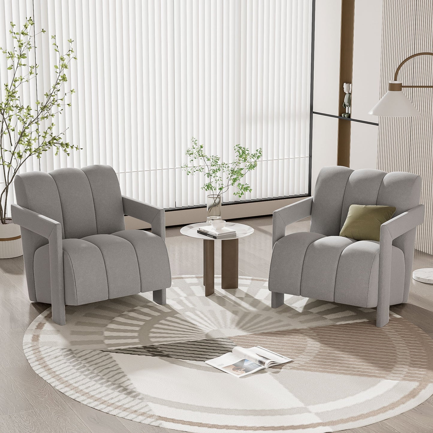 Modern Minimalist Leisure Armchair With L Shaped Armrests For Living Room - Gray