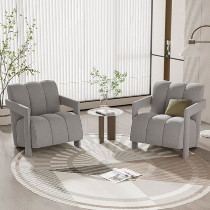 Modern Minimalist Leisure Armchair With L Shaped Armrests For Living Room - Gray