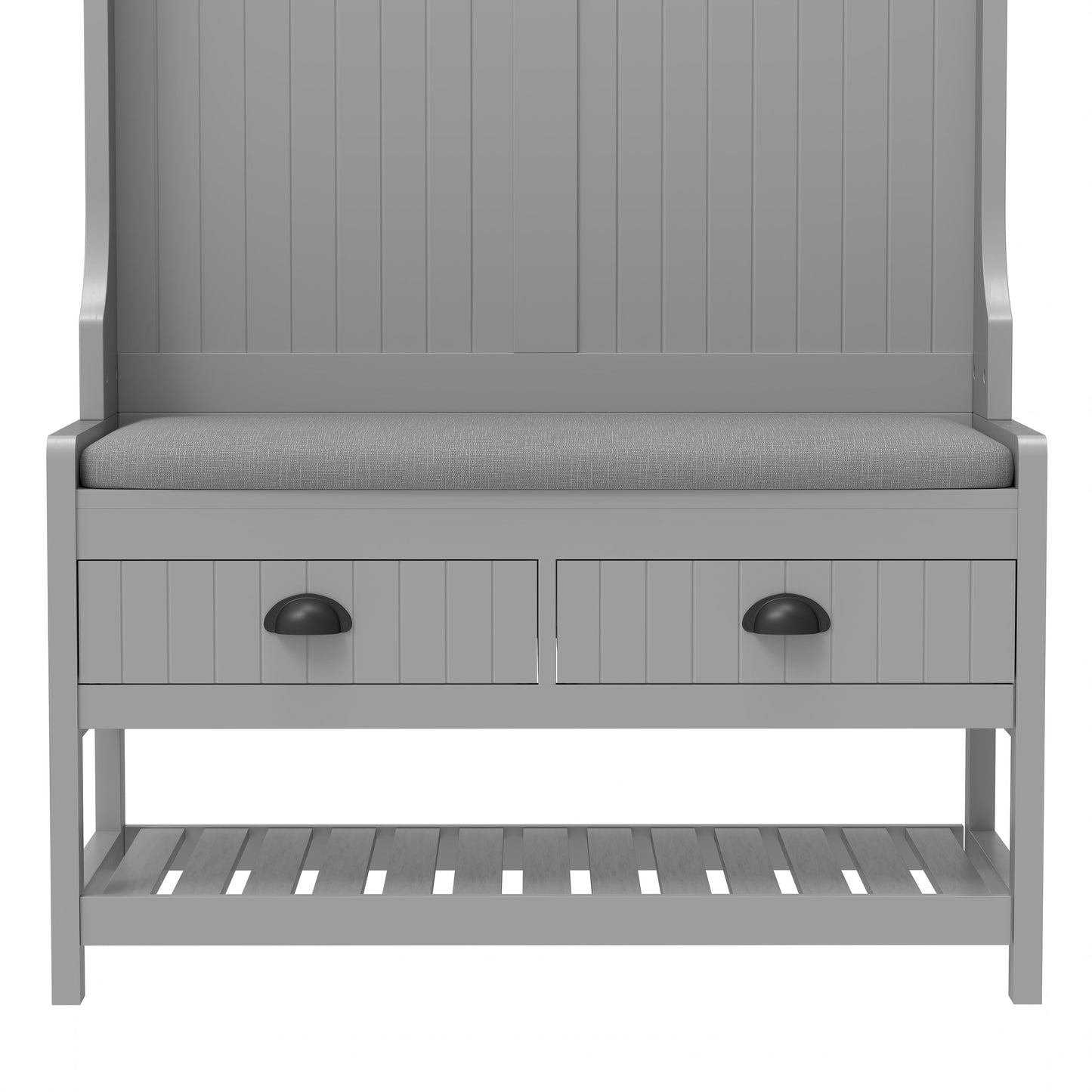 Modern 3 In 1 Hallway Hall Tree With Storage Drawers, Coat Rack, Shoe Rack Bench, And Cushion - Gray