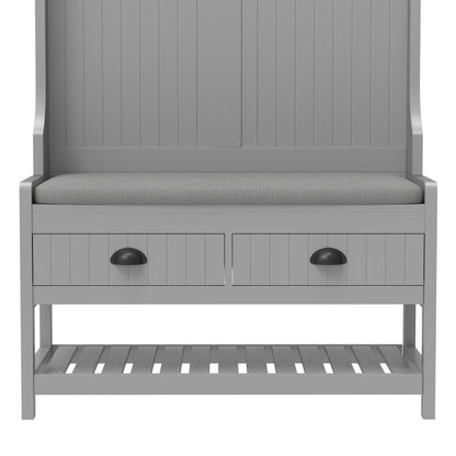 Modern 3 In 1 Hallway Hall Tree With Storage Drawers, Coat Rack, Shoe Rack Bench, And Cushion - Gray