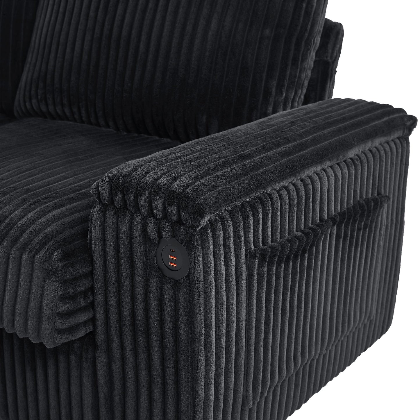 Modern 4 Seater Corduroy Sofa Couch With USB Ports And Hidden Storage - Black