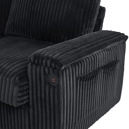 Modern 4 Seater Corduroy Sofa Couch With USB Ports And Hidden Storage - Black