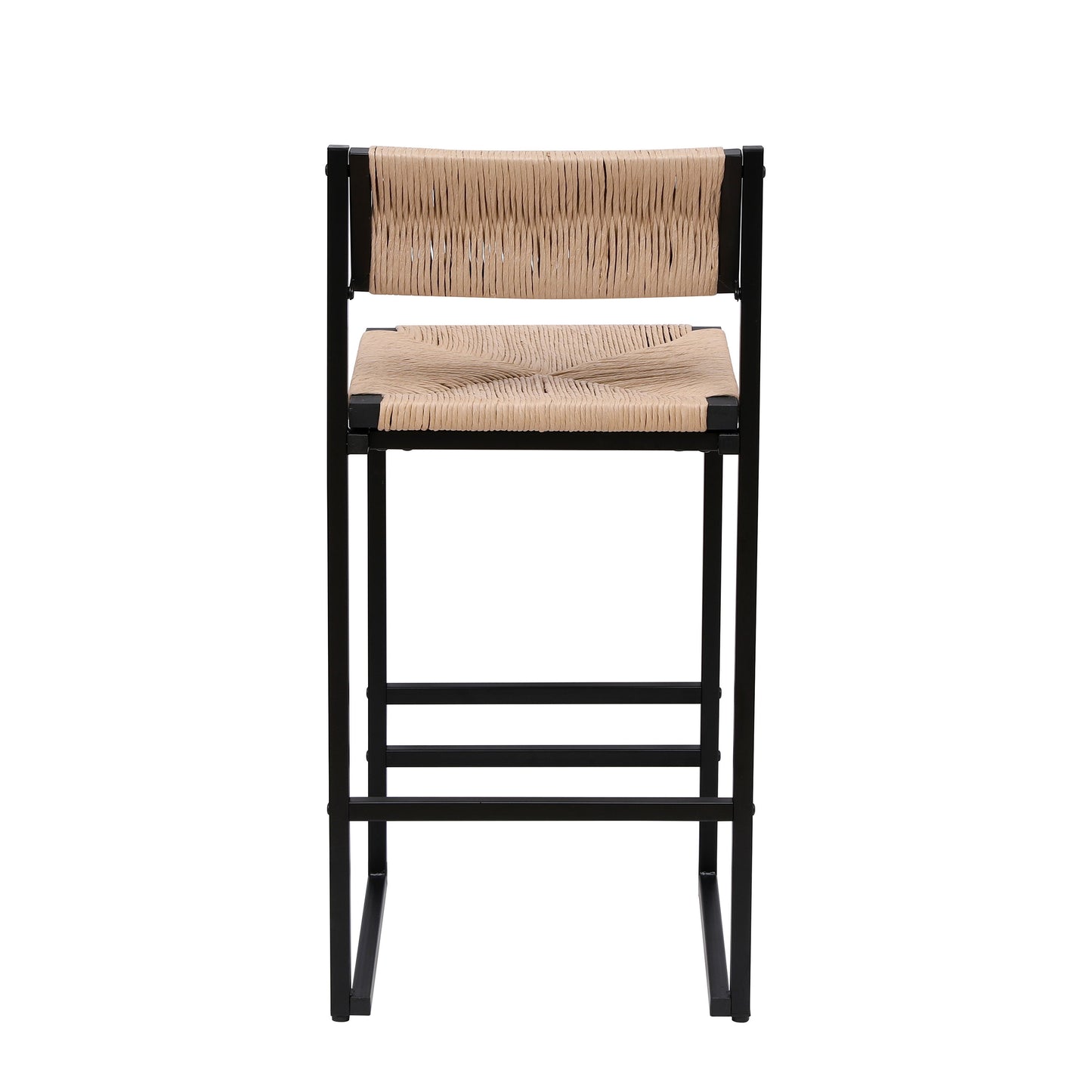 Bar Stools (Set of 2) Paper Rope Weave Dining Chairs With Back Hand Weave Stools For Kichen Island, Bar & Counter - Honey