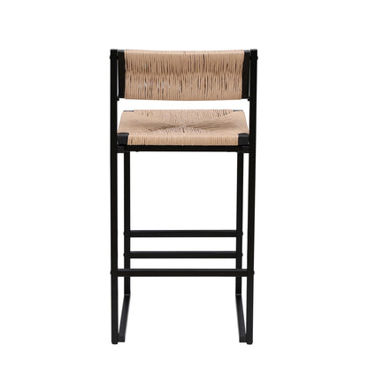 Bar Stools (Set of 2) Paper Rope Weave Dining Chairs With Back Hand Weave Stools For Kichen Island, Bar & Counter - Honey