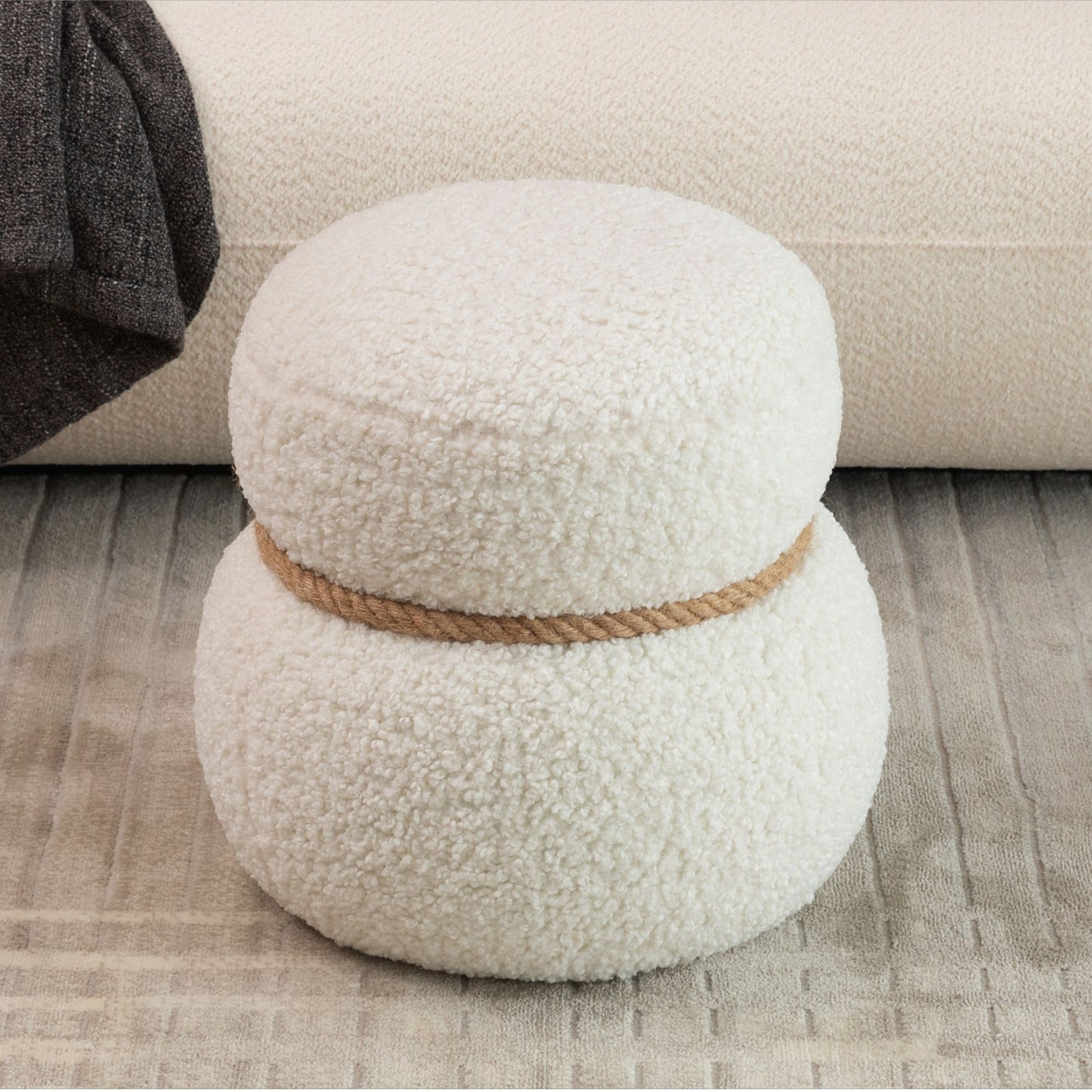 Snowman Stool With Greig Plush Cushion, Playful And Cute Design For Any Space - White
