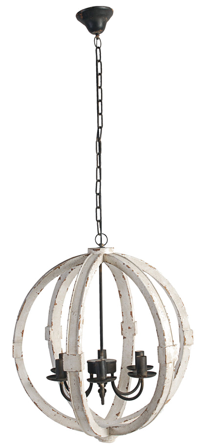 6 Light Wood Chandelier, Hanging Light Fixture With Adjustable Chain For Kitchen, Bulb Not Included - White