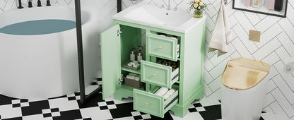 Bathroom Vanity Cabinet With Ceramic Basin, 3 Drawers And Adjustable Shelves - Green