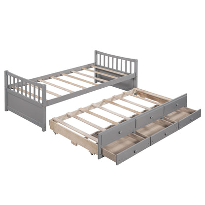 Twin Size Daybed With Trundle And Drawers - Gray