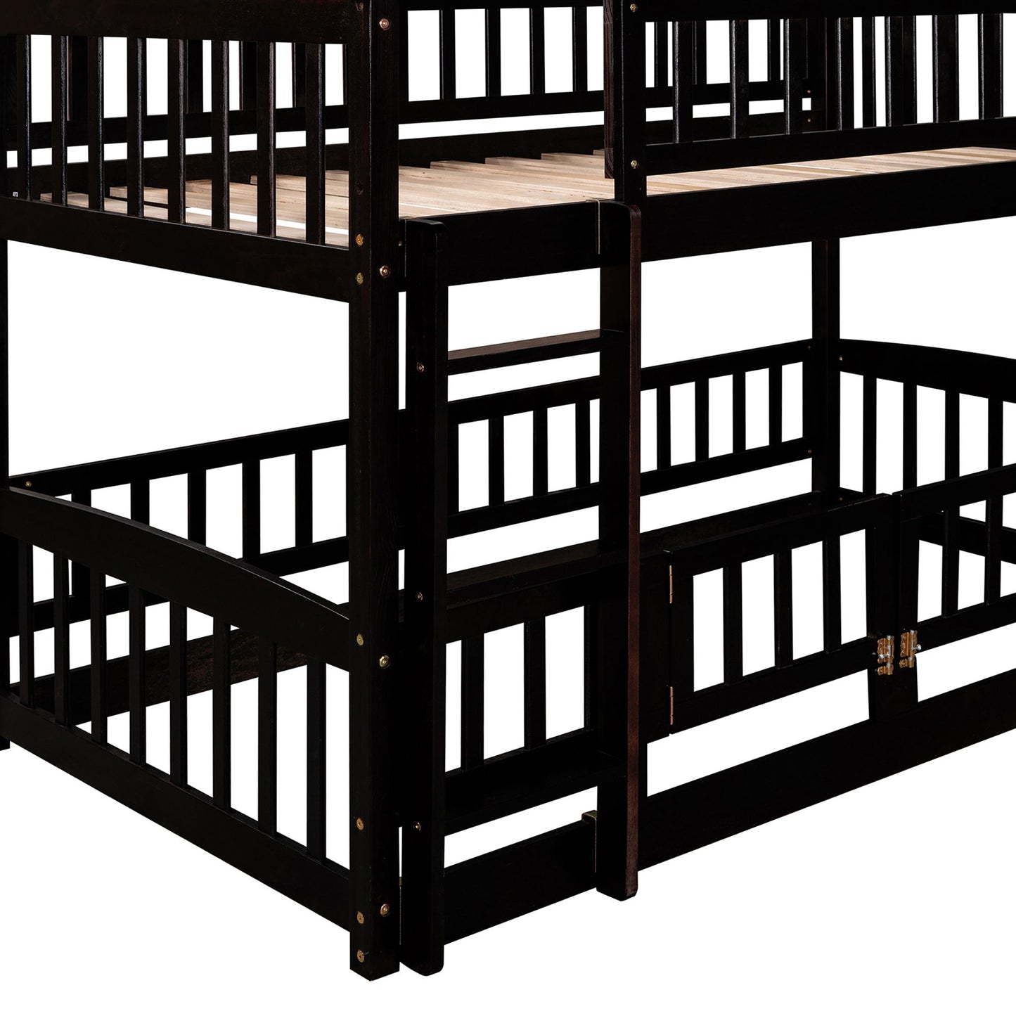 Twin Over Twin Low Bunk Bed With Slide, Fence And Ladder - Espresso