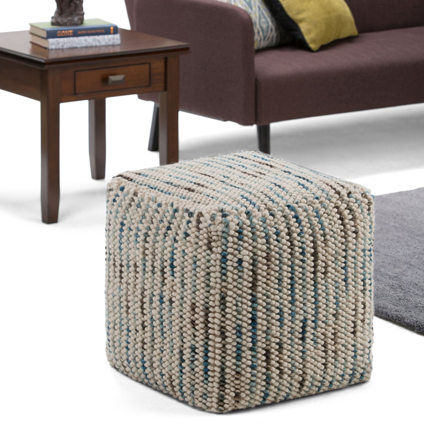 Zoey - Woven Cube Pouf - Silver