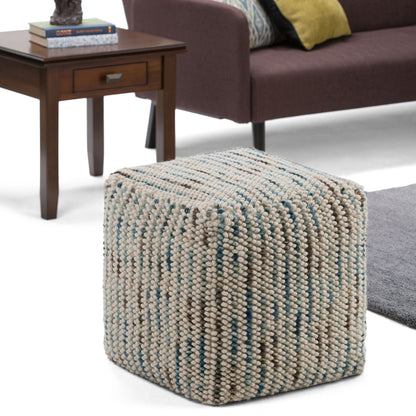 Zoey - Woven Cube Pouf - Silver
