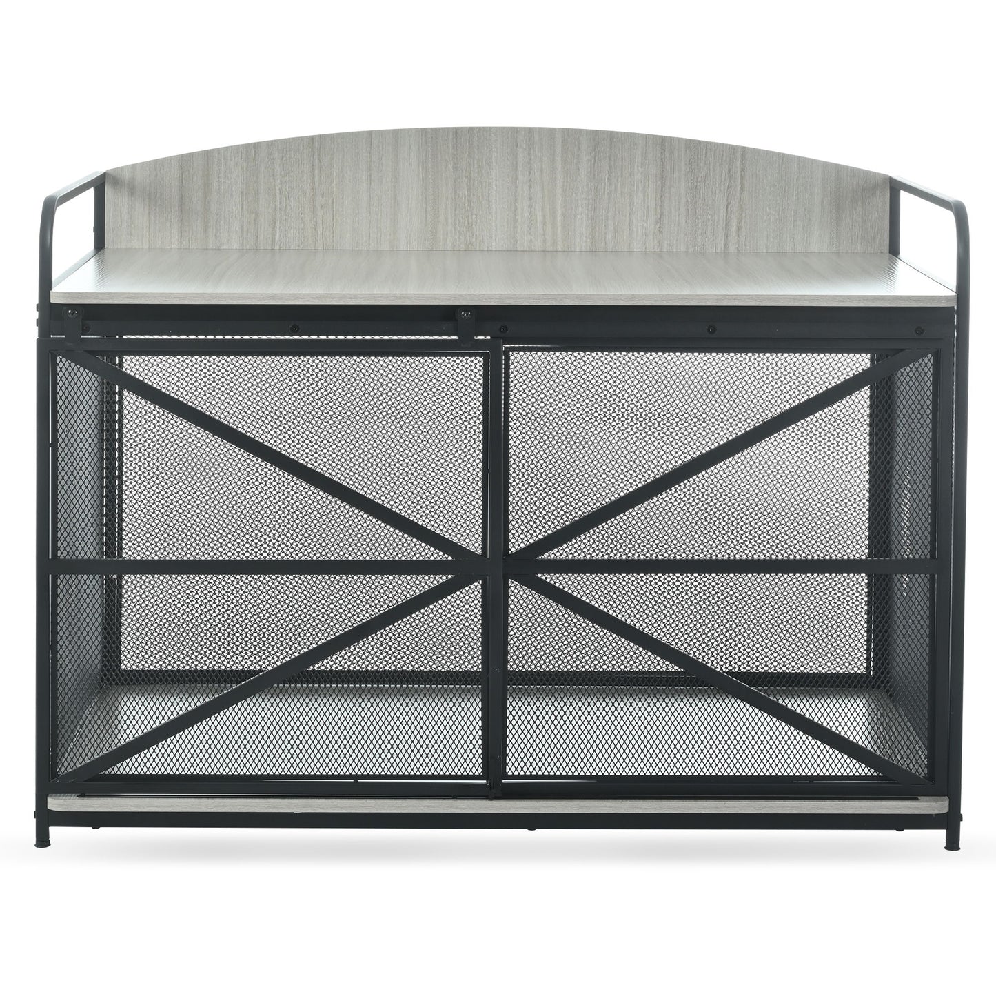 Heavy Duty Large Dog Crate Furniture For Large Medium Dog, Farmhouse Wooden Dog Kennel Indoor End Table, Decorative Pet House For Large Dogs - Gray