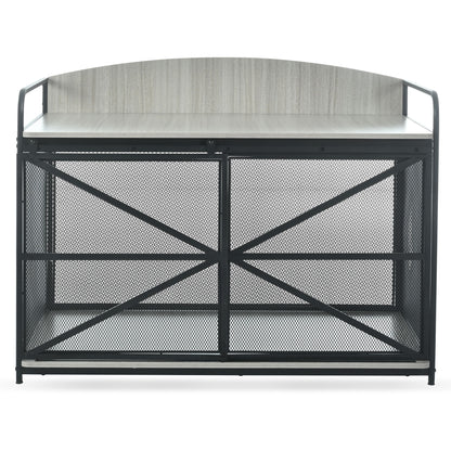 Heavy Duty Large Dog Crate Furniture For Large Medium Dog, Farmhouse Wooden Dog Kennel Indoor End Table, Decorative Pet House For Large Dogs - Gray