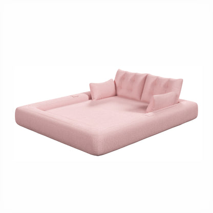 Human Dog Bed, Lazy Sofa Couch, Multifunctional Foldable Sofa Bed, 3 In 1 Teddy Fabric Sleeper Sofa Bed For Living Room Guest Bed, Playroom - Pink