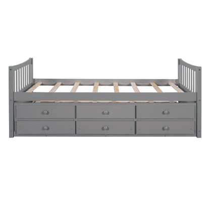 Twin Size Daybed With Trundle And Drawers - Gray