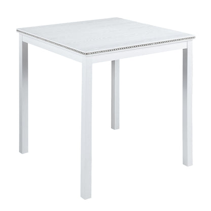 5 Piece Counter Height Table Set, Wooden Kitchen Table Set With Square Table And 4 Upholstered Chairs, Counter Height Dining Table With Crystal Decoration And Chair Set For Kitchen, Dining Room - White