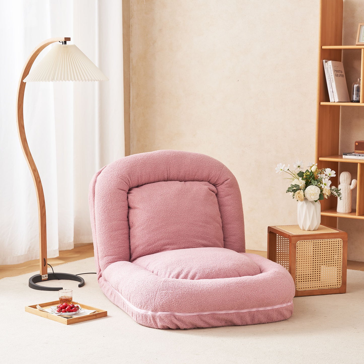 Triple Fold Pink Down Sofa Bed - Pink