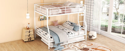 Full Long Over Queen Metal Bunk Bed With Trundle - White