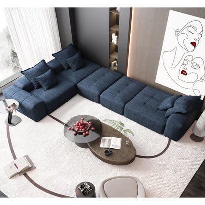Modern Oversized Modular Sectional Sofa, Sparkling Chenille Fabric Soft Cushion Sofa With 6 Pillows, 6 Pieces Diy Combination Tufted Sofa, No Assembly Required - Blue