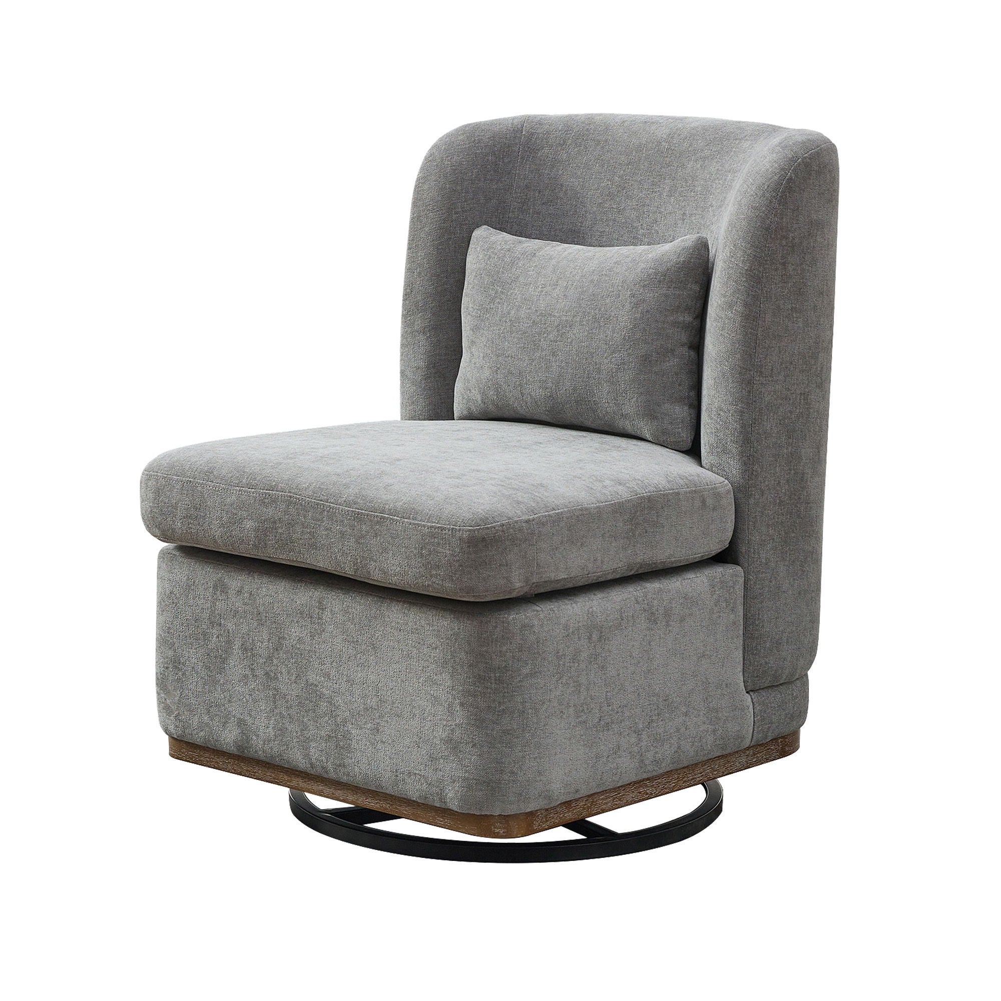 Modern Cushioned Armless Metal Base 360 Degree Swivel Chair With Pillow, Suitable For Living Room, Family Room, Bedroom, Lounge Area, Office - Gray