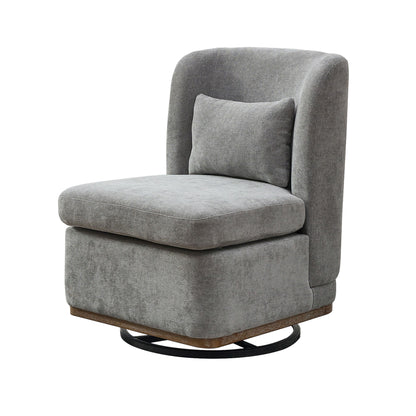 Modern Cushioned Armless Metal Base 360 Degree Swivel Chair With Pillow, Suitable For Living Room, Family Room, Bedroom, Lounge Area, Office - Gray