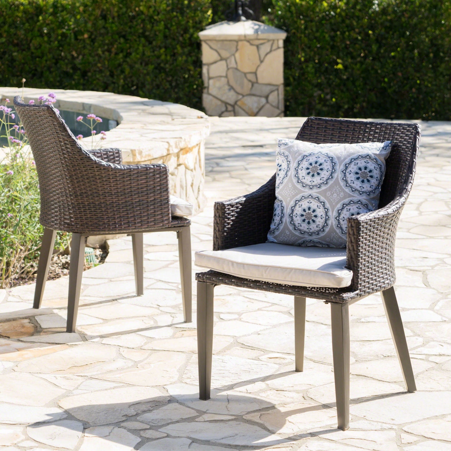 Hillhurst - Stylish Outdoor Chair Set With Cushions Rattan And Metal - Brown