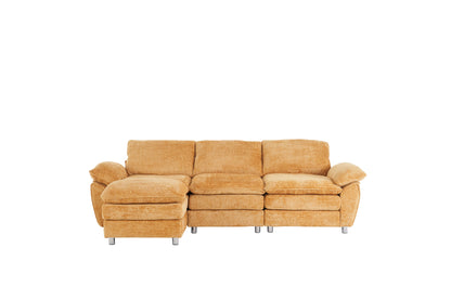 Modern Deep 3 Seat Sofa Couch With Ottoman, Polyester Sofa Sleeper Comfy Upholstered Furniture For Living Room - Yellow