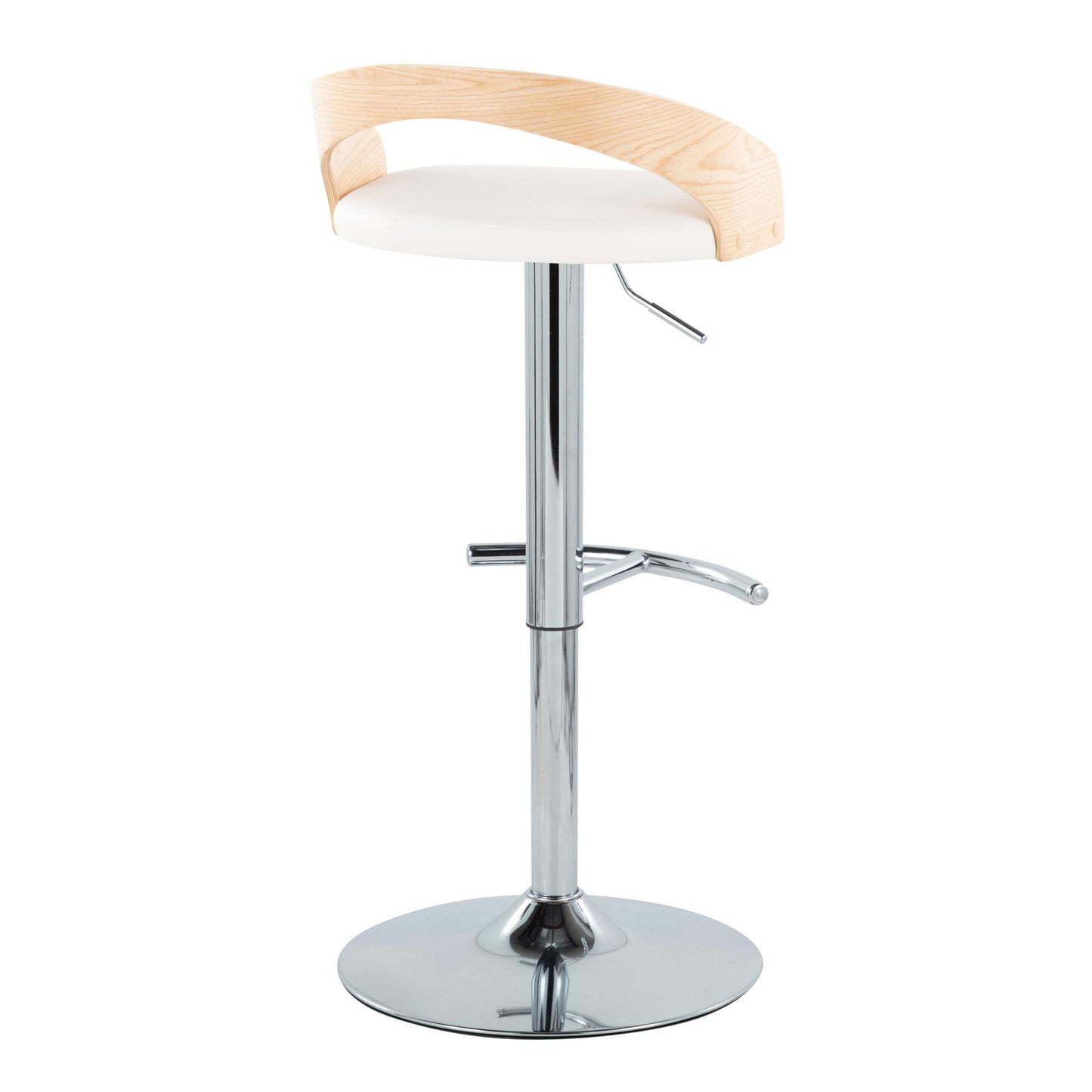 Grotto - Contemporary Adjustable Barstool With Swivel With Rounded T Footrest (Set of 2) - Chrome / Natural / White
