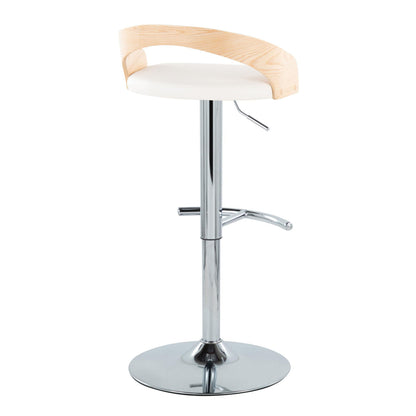 Grotto - Contemporary Adjustable Barstool With Swivel With Rounded T Footrest (Set of 2) - Chrome / Natural / White