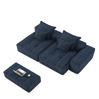 Modern Oversized Modular Sectional Sofa With 2 Chaise Lounge And 2 Armrest, Sparkling Chenille Fabric Soft Cushion Sofa With 4 Pillows, 4 Pieces Diy Combination Tufted Sofa, No Assembly Required - Blue