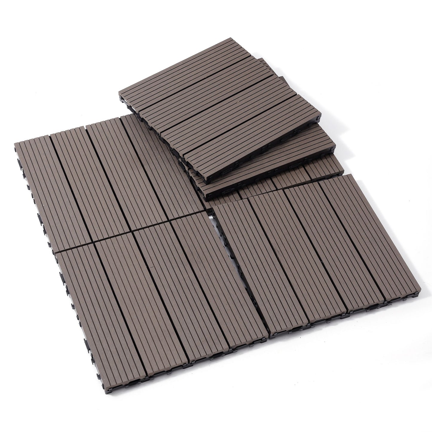 Wood Plastic Composite Deck Tiles (Set of 20), Sustainable Composite Decking Resist Rust, Water, Weather, Easy To Diy & Maintain, Ideal For Patios, Balconies, Rooftops - Light Coffee