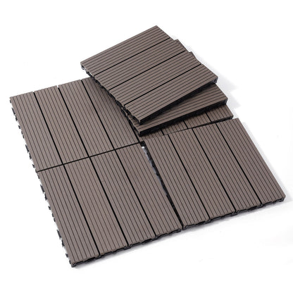 Wood Plastic Composite Deck Tiles (Set of 20), Sustainable Composite Decking Resist Rust, Water, Weather, Easy To Diy & Maintain, Ideal For Patios, Balconies, Rooftops - Light Coffee
