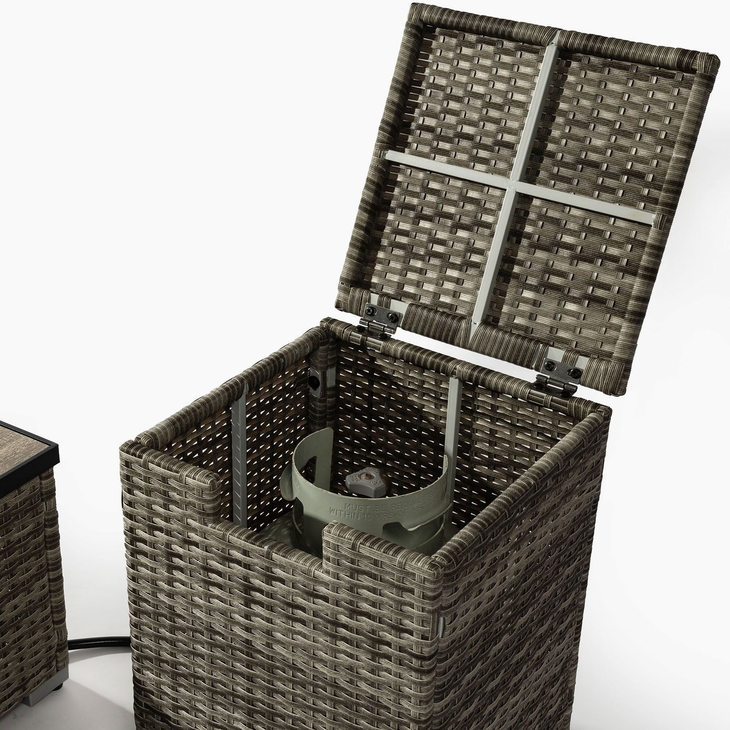 32" Propane Gas Fire Pit Table With Propane Tank Cover, 50000 Btu Rectangular Steel Fire Pit With Beautiful Wicker Base For Outside Garden - Beige