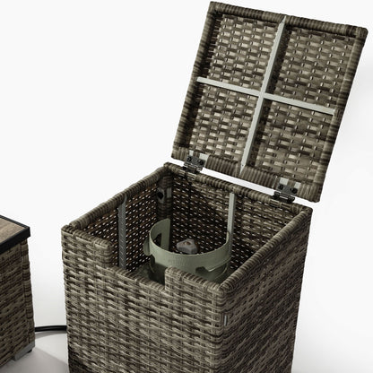 32" Propane Gas Fire Pit Table With Propane Tank Cover, 50000 Btu Rectangular Steel Fire Pit With Beautiful Wicker Base For Outside Garden - Beige